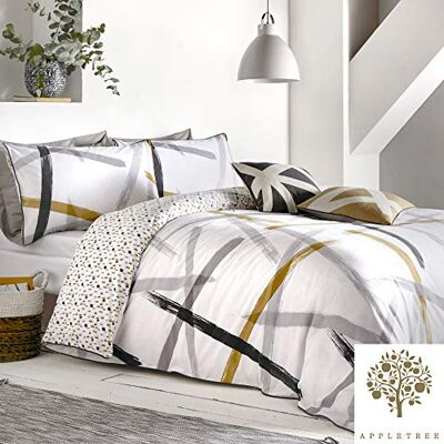 Appletree Leda-100 Bettbezug-Set, Baumwolle, Super-King-Size-Bett, Grau und Ocker Appletree Leda-100 Bettbezug-Set, Baumwolle, Super-King-Size-Bett, Grau und Ocker