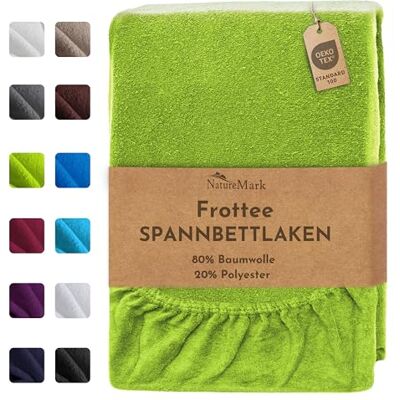 NatureMark Frottee Spannbettlaken – Weich und atmungsaktiv, hautfreundlich, praktisch & pflegeleicht, langlebig und strapazierfähig, 80% Baumwolle & 20% Polyester, 70x140 cm, Apfel Grün NatureMark Frottee Spannbettlaken – Weich und atmungsaktiv, hautfreundlich, praktisch & pflegeleicht, langlebig und strapazierfähig, 80% Baumwolle & 20% Polyester, 70x140 cm, Apfel Grün