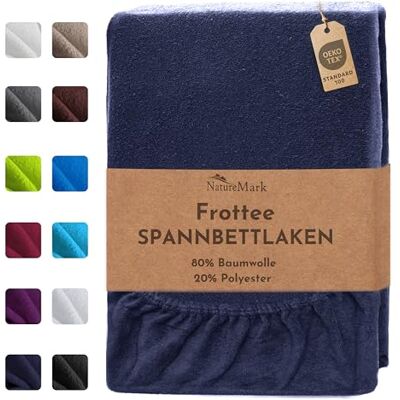 NatureMark Frottee Spannbettlaken – Weich und atmungsaktiv, hautfreundlich, praktisch & pflegeleicht, langlebig und strapazierfähig, 80% Baumwolle & 20% Polyester, 70x140 cm, Navy Blau NatureMark Frottee Spannbettlaken – Weich und atmungsaktiv, hautfreundlich, praktisch & pflegeleicht, langlebig und strapazierfähig, 80% Baumwolle & 20% Polyester, 70x140 cm, Navy Blau