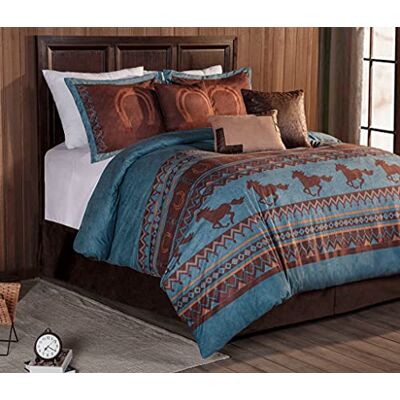 Chezmoi Collection Sedona Southwestern Wildpferde Bettwäsche-Set, Mikroveloursleder, 7-teilig, Türkis Chezmoi Collection Sedona Southwestern Wildpferde Bettwäsche-Set, Mikroveloursleder, 7-teilig, Türkis