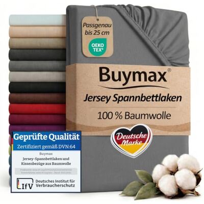 Buymax Spannbettlaken 80x200cm Baumwolle 100% Spannbetttuch Bettlaken Jersey, Matratzenhöhe bis 25 cm, Farbe Anthrazit-Grau Buymax Spannbettlaken 80x200cm Baumwolle 100% Spannbetttuch Bettlaken Jersey, Matratzenhöhe bis 25 cm, Farbe Anthrazit-Grau