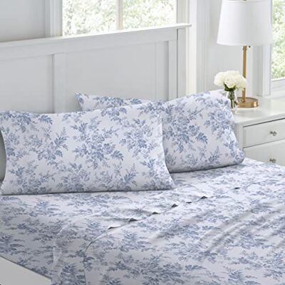 Laura Ashley Bettwäsche-Set für King-Size-Bett, Baumwoll-Flanell-Bettwäsche, gebürstet für zusätzliche Weichheit und Komfort (Vanessa-Blau, King-Size) Laura Ashley Bettwäsche-Set für King-Size-Bett, Baumwoll-Flanell-Bettwäsche, gebürstet für zusätzliche Weichheit und Komfort (Vanessa-Blau, King-Size)