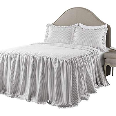 Lush Decor Tagesdecke, gestreift, grau, Vintage-Stil, schick, Bauernhaus-Stil, leicht, 3-teiliges Set, Queen-Size-Bett Lush Decor Tagesdecke, gestreift, grau, Vintage-Stil, schick, Bauernhaus-Stil, leicht, 3-teiliges Set, Queen-Size-Bett