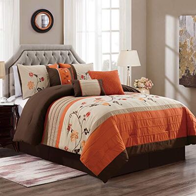 Chezmoi Collection Serene Bettdecken-Set, 7-teilig, mit Blumenstickerei, Kingsize-Bett, Orange/Braun/Taupe Chezmoi Collection Serene Bettdecken-Set, 7-teilig, mit Blumenstickerei, Kingsize-Bett, Orange/Braun/Taupe
