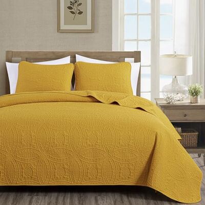 Chezmoi Collection Austin Queen Tagesdecken-Set, 3-teilig, Pinsonic, gesteppt, übergroß, Tagesdecke, Queen-Size-Bett, Senf Chezmoi Collection Austin Queen Tagesdecken-Set, 3-teilig, Pinsonic, gesteppt, übergroß, Tagesdecke, Queen-Size-Bett, Senf