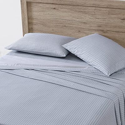 Eddie Bauer Home Sheets Baumwoll-Perkal-Bettwäsche-Set, frisch und cool, stilvolle Heimdekoration, 4-teilig, Queen-Size-Bett, Ticking-Streifen, Hellblau/Jeansblau Eddie Bauer Home Sheets Baumwoll-Perkal-Bettwäsche-Set, frisch und cool, stilvolle Heimdekoration, 4-teilig, Queen-Size-Bett, Ticking-Streifen, Hellblau/Jeansblau