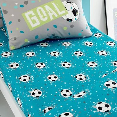 Bedlam Blaues Aqua-Fußball-Bettlaken, Spannbetttuch für Einzelbett, 190 x 90 x 25 cm, Fußball-Muster Bedlam Blaues Aqua-Fußball-Bettlaken, Spannbetttuch für Einzelbett, 190 x 90 x 25 cm, Fußball-Muster