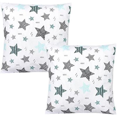 TupTam Kinder Kissenbezug Dekorativ Gemustert mit Hotelverschluss 2er Set, Farbe: Sterne Mint/Schwarz, Größe: 50 x 50 cm TupTam Kinder Kissenbezug Dekorativ Gemustert mit Hotelverschluss 2er Set, Farbe: Sterne Mint/Schwarz, Größe: 50 x 50 cm