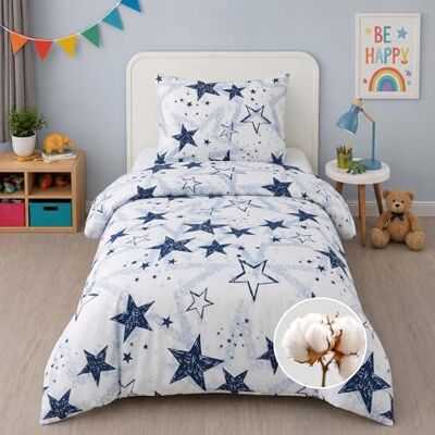 Buymax Kinderbettwäsche 135x200 cm – Sterne Dunkelblau, 100% Baumwolle Renforcé, 1x Bettbezug 135x200 cm & 1x Kissenbezug 80x80 cm, Oeko-TEX Standard 100, weich & atmungsaktiv, mit Reißverschluss Buymax Kinderbettwäsche 135x200 cm – Sterne Dunkelblau, 100% Baumwolle Renforcé, 1x Bettbezug 135x200 cm & 1x Kissenbezug 80x80 cm, Oeko-TEX Standard 100, weich & atmungsaktiv, mit Reißverschluss