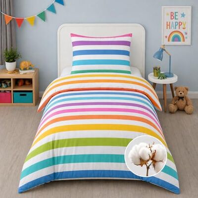 Buymax Kinderbettwäsche 135x200 cm – Regenbogen, 100% Baumwolle Renforcé, 1x Bettbezug 135x200 cm & 1x Kissenbezug 80x80 cm, Oeko-TEX Standard 100, weich & atmungsaktiv, mit Reißverschluss Buymax Kinderbettwäsche 135x200 cm – Regenbogen, 100% Baumwolle Renforcé, 1x Bettbezug 135x200 cm & 1x Kissenbezug 80x80 cm, Oeko-TEX Standard 100, weich & atmungsaktiv, mit Reißverschluss