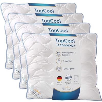 PROCAVE TopCool Kopfkissen Kochfest 70x90 cm (4er Set), Qualitäts-Stepp-Kissen, atmungsaktives Allergiker Kissen, Winter- und Sommer-Kissen 100% aus Deutschland PROCAVE TopCool Kopfkissen Kochfest 70x90 cm (4er Set), Qualitäts-Stepp-Kissen, atmungsaktives Allergiker Kissen, Winter- und Sommer-Kissen 100% aus Deutschland