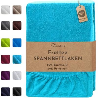 NatureMark Frottee Spannbettlaken – Weich und atmungsaktiv, hautfreundlich, praktisch & pflegeleicht, langlebig und strapazierfähig, 80% Baumwolle & 20% Polyester, 70x140 cm, Türkis NatureMark Frottee Spannbettlaken – Weich und atmungsaktiv, hautfreundlich, praktisch & pflegeleicht, langlebig und strapazierfähig, 80% Baumwolle & 20% Polyester, 70x140 cm, Türkis