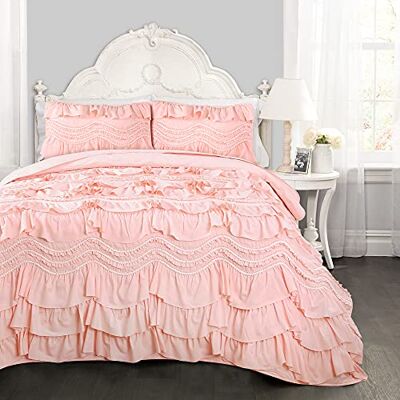 Lush Decor Kemmy Bettwäsche-Set, gesteppt, gerüscht, strukturiert, 3-teilig, für Queensize-Bett, Pfirsich/Rouge Lush Decor Kemmy Bettwäsche-Set, gesteppt, gerüscht, strukturiert, 3-teilig, für Queensize-Bett, Pfirsich/Rouge