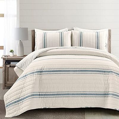 Lush Decor Farmhouse Stripe 3-teiliges Bettwäsche-Set, Kingsize, Blau Lush Decor Farmhouse Stripe 3-teiliges Bettwäsche-Set, Kingsize, Blau
