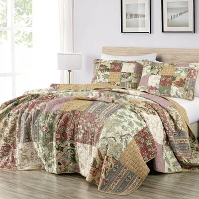 Chezmoi Collection chezmoi Kollektion Delaney 3-teilig Blumen Patchwork Vintage Gewaschen 100% Baumwolle Quilt Set King Multi Chezmoi Collection chezmoi Kollektion Delaney 3-teilig Blumen Patchwork Vintage Gewaschen 100% Baumwolle Quilt Set King Multi