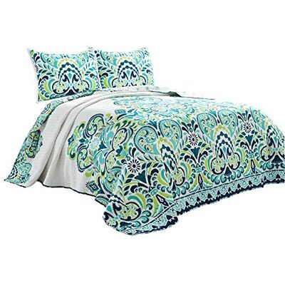 Lush Decor Clara Quilt Wende-Bettwäsche-Set, 3-teilig, Kingsize, Blau und Grün Lush Decor Clara Quilt Wende-Bettwäsche-Set, 3-teilig, Kingsize, Blau und Grün