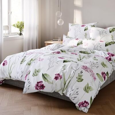 Pure Blumen Bettwäsche Set 4tlg 155x220 40x80 weiß aus Baumwolle Waschbar bei 60∘C Atmungsaktiv für Sommer & Winter pflegeleicht Pure Blumen Bettwäsche Set 4tlg 155x220 40x80 weiß aus Baumwolle Waschbar bei 60∘C Atmungsaktiv für Sommer & Winter pflegeleicht