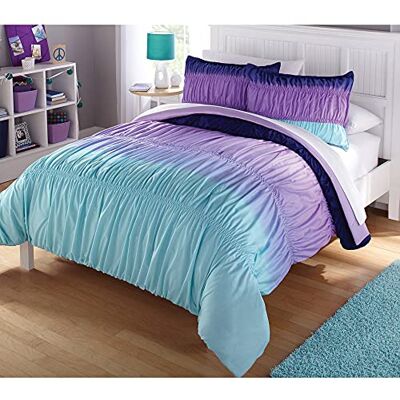Heritage Kids Ombre gerüschtes 3-teiliges Bettdecken-Set, voll, blau und lila Heritage Kids Ombre gerüschtes 3-teiliges Bettdecken-Set, voll, blau und lila