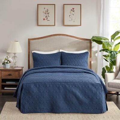 Madison Park Quebec Gesteppte Tagesdecke mit geteilten Ecken, klassisches, traditionelles Design, für alle Jahreszeiten, leicht, Bettwäsche-Set, passende Kissenbezüge, Kingsize-Bett (200,7 x 81 + 24 Madison Park Quebec Gesteppte Tagesdecke mit geteilten Ecken, klassisches, traditionelles Design, für alle Jahreszeiten, leicht, Bettwäsche-Set, passende Kissenbezüge, Kingsize-Bett (200,7 x 81 + 24