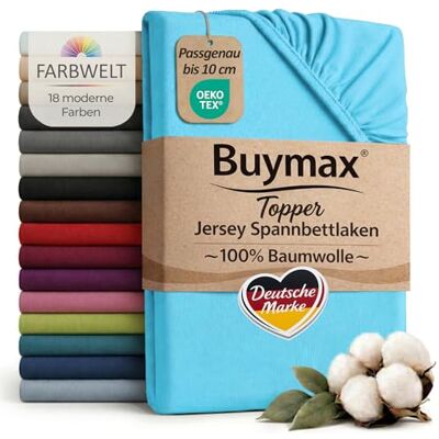 Buymax Jersey Spannbettlaken Topper 120x200 cm Türkis 100% Baumwolle – Spannbetttuch für Topper bis 10 cm Höhe, atmungsaktiv, elastisch, Perfekter Sitz, Oeko-TEX Buymax Jersey Spannbettlaken Topper 120x200 cm Türkis 100% Baumwolle – Spannbetttuch für Topper bis 10 cm Höhe, atmungsaktiv, elastisch, Perfekter Sitz, Oeko-TEX
