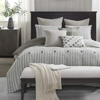 Madison Park Signature Queen-Bettwäsche-Set, Abnehmbarer Bettbezug aus 100% Baumwolle, Queen-Size-Größe mit Einsatz, Bauernhaus-Bettwäsche, strukturierte Streifen, Jacquard-Akzent, Queen-Size-Bett, Madison Park Signature Queen-Bettwäsche-Set, Abnehmbarer Bettbezug aus 100% Baumwolle, Queen-Size-Größe mit Einsatz, Bauernhaus-Bettwäsche, strukturierte Streifen, Jacquard-Akzent, Queen-Size-Bett,