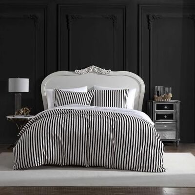 Betsey Johnson Queensize-Bettbezug, weiches Bettwäsche-Set mit passenden Kissenbezügen, schicke Heimdekoration (Wonderland-Streifen, Schwarz, Queen) Betsey Johnson Queensize-Bettbezug, weiches Bettwäsche-Set mit passenden Kissenbezügen, schicke Heimdekoration (Wonderland-Streifen, Schwarz, Queen)