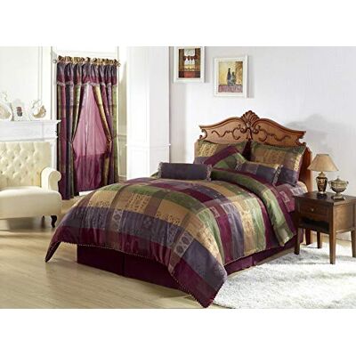 Chezmoi Collection Gitano Jacquard Patchwork Bettwäsche-Set, 7-teilig, California-King, Mehrfarbig, Burgunderrot Chezmoi Collection Gitano Jacquard Patchwork Bettwäsche-Set, 7-teilig, California-King, Mehrfarbig, Burgunderrot