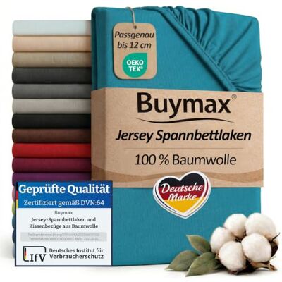 Buymax Topper Spannbettlaken 120x200 cm Spannbetttuch 100% Baumwolle Jersey für Matratzentopper bis 12 cm Matratzenhöhe Bettlaken für Boxspringbett Topper, Petrol Buymax Topper Spannbettlaken 120x200 cm Spannbetttuch 100% Baumwolle Jersey für Matratzentopper bis 12 cm Matratzenhöhe Bettlaken für Boxspringbett Topper, Petrol