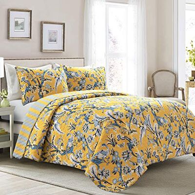 Lush Decor Dolores Steppdecke, 5-teiliges Set King Gelb und Blau Lush Decor Dolores Steppdecke, 5-teiliges Set King Gelb und Blau