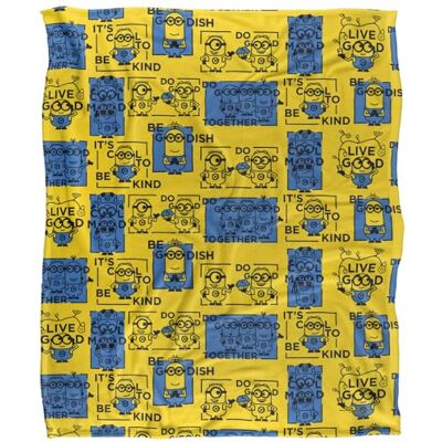 LOGOVISION Minions Positively Squares Pattern Superweiche Kuscheldecke mit seidigem Griff – 91 x 147 cm LOGOVISION Minions Positively Squares Pattern Superweiche Kuscheldecke mit seidigem Griff – 91 x 147 cm