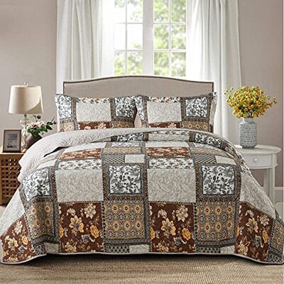 NEWLAKE Baumwoll-Tagesdecke, Steppdecke, wendbar, Patchwork-Deckenset, schickes florales Paisley-Muster, King-Size NEWLAKE Baumwoll-Tagesdecke, Steppdecke, wendbar, Patchwork-Deckenset, schickes florales Paisley-Muster, King-Size