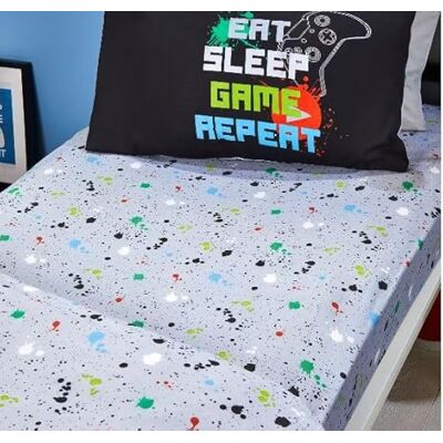 Bedlam Graues Bettlaken mit Farbspritzer, Spannbettlaken für Einzelbett (190 x 90 x 28 cm), Bettlaken für Jungen, Gaming-Bettwäsche, Gaming-Schlafzimmer-Zubehör, passender Bettbezug erhältlich Bedlam Graues Bettlaken mit Farbspritzer, Spannbettlaken für Einzelbett (190 x 90 x 28 cm), Bettlaken für Jungen, Gaming-Bettwäsche, Gaming-Schlafzimmer-Zubehör, passender Bettbezug erhältlich