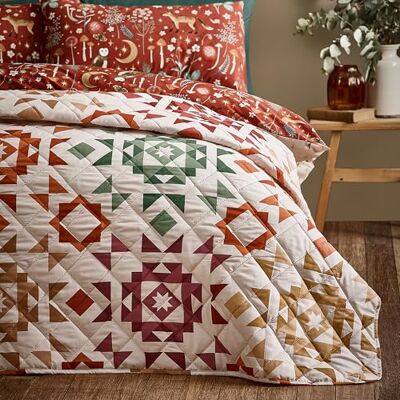 Catherine Lansfield Gesteppte Herbst-Tagesdecke, Patchwork, Geo, 220 x 230 cm, Natur Catherine Lansfield Gesteppte Herbst-Tagesdecke, Patchwork, Geo, 220 x 230 cm, Natur