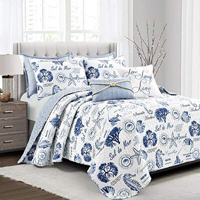 Lush Decor Harbor Life Bettwäsche-Set, 7-teilig, Indigo, King Size Lush Decor Harbor Life Bettwäsche-Set, 7-teilig, Indigo, King Size