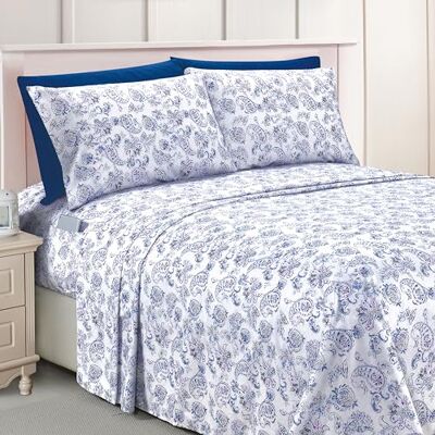 Elegant Comfort Luxuriöses, weiches Bettlaken, Paisley-Muster, hochwertige Hotelqualität, Mikrofaser, Weichheit, Knitter- und lichtbeständig (6-teilig), Queen-Size-Bett, Paisleymuster Indigo Elegant Comfort Luxuriöses, weiches Bettlaken, Paisley-Muster, hochwertige Hotelqualität, Mikrofaser, Weichheit, Knitter- und lichtbeständig (6-teilig), Queen-Size-Bett, Paisleymuster Indigo