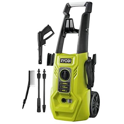 Ryobi 1600 W Elektro-Hochdruckreiniger RY130PWA (130 bar Druck, 420 l/h Födermenge, 40 Wassertemperatur, Aluminiumpumpe, 5m stahlarmierter Schlauch, 5m Kabel, Vario- und Turbo-Lanze, Universalbürste) Ryobi 1600 W Elektro-Hochdruckreiniger RY130PWA (130 bar Druck, 420 l/h Födermenge, 40 Wassertemperatur, Aluminiumpumpe, 5m stahlarmierter Schlauch, 5m Kabel, Vario- und Turbo-Lanze, Universalbürste)
