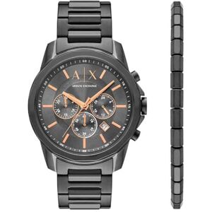 Armani Exchange Silver Tone Watch for Men, Quarz-Chronographenwerk und 44mm Gehäusegröße mit Edelstahlarmband Armani Exchange Silver Tone Watch for Men, Quarz-Chronographenwerk und 44mm Gehäusegröße mit Edelstahlarmband