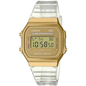 Casio Unisex Quartz Armbanduhr, 36.00mm Gehäusegröße mit Gold digital Zifferblatt und transparent Plastic/Resin Bracelet Armband A168XESG-9AEF Casio Unisex Quartz Armbanduhr, 36.00mm Gehäusegröße mit Gold digital Zifferblatt und transparent Plastic/Resin Bracelet Armband A168XESG-9AEF