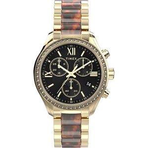Timex Trend Damen-Armbanduhr, 38 mm, Armband aus goldfarbener Legierung, schwarzes Ziffernblatt, goldfarbenes Gehäuse TW2Y28300 Timex Trend Damen-Armbanduhr, 38 mm, Armband aus goldfarbener Legierung, schwarzes Ziffernblatt, goldfarbenes Gehäuse TW2Y28300
