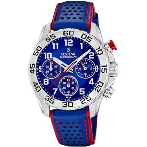 Festina Kinderuhr Analog Leder Blau Quarz Chronograph Mineralglas hochresistent 5 ATM wasserdicht Klassisch F20458/2 Junior Collection Festina Kinderuhr Analog Leder Blau Quarz Chronograph Mineralglas hochresistent 5 ATM wasserdicht Klassisch F20458/2 Junior Collection