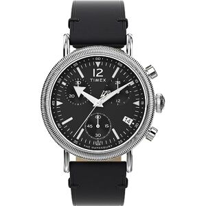 Timex Waterbury Chronograph Herren-Armbanduhr, 40 mm, schwarzes, zweiteiliges Lederarmband mit Schnellverschluss, schwarzes Zifferblatt, silberfarbenes Gehäuse TW2W20600 Timex Waterbury Chronograph Herren-Armbanduhr, 40 mm, schwarzes, zweiteiliges Lederarmband mit Schnellverschluss, schwarzes Zifferblatt, silberfarbenes Gehäuse TW2W20600