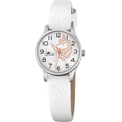 Lotus Analog Kinderuhr für Mädchen mit weißem Lederarmband – Quarzwerk – Hochresistentes Glas – Klassisch 18573/F – Mit Geschenkarmband – Junior Collection Lotus Analog Kinderuhr für Mädchen mit weißem Lederarmband – Quarzwerk – Hochresistentes Glas – Klassisch 18573/F – Mit Geschenkarmband – Junior Collection