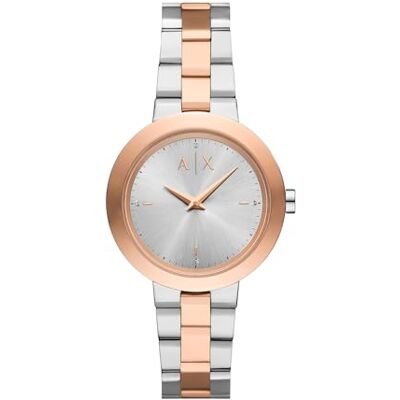 Armani Exchange Watch for Women, Quarz Zweizeiger Uhrwerk und 36mm Gehäusegröße mit Edelstahl- oder Lederarmband Armani Exchange Watch for Women, Quarz Zweizeiger Uhrwerk und 36mm Gehäusegröße mit Edelstahl- oder Lederarmband
