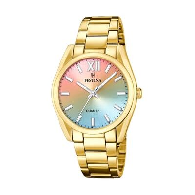 Festina Damen Uhr Analog Edelstahl 316L Gold Quarzwerk Mineralglas hochresistent 5 ATM wasserdicht F20640/7 Boyfriend Collection Festina Damen Uhr Analog Edelstahl 316L Gold Quarzwerk Mineralglas hochresistent 5 ATM wasserdicht F20640/7 Boyfriend Collection