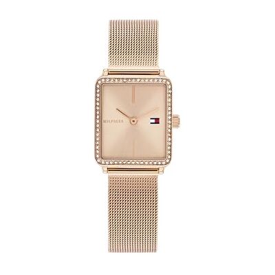 Tommy Hilfiger Zwei-Zeiger-Quarzwerk-Uhr für Damen mit Rotgoldfarbenes Edelstahl-Mesh-Gliederarmband 1782792 Tommy Hilfiger Zwei-Zeiger-Quarzwerk-Uhr für Damen mit Rotgoldfarbenes Edelstahl-Mesh-Gliederarmband 1782792