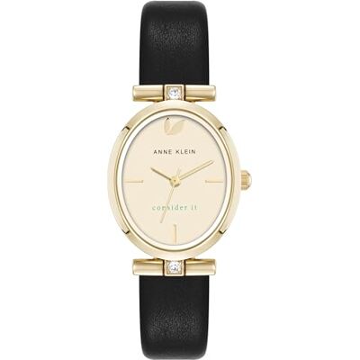 Anne Klein Women's Premium Crystal Accented Sustainable Leather Strap Watch Black/Gold Anne Klein Women's Premium Crystal Accented Sustainable Leather Strap Watch Black/Gold