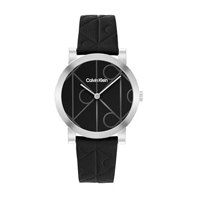 Calvin Zwei-Zeiger-Quarzwerk-Uhr für Damen Kollektion CK Monogram mit Schwarzes Lederarmband 25100128 Calvin Zwei-Zeiger-Quarzwerk-Uhr für Damen Kollektion CK Monogram mit Schwarzes Lederarmband 25100128