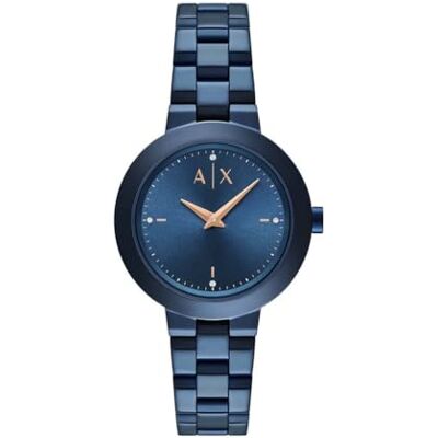 Armani Exchange Watch For Women, Quarz Zweizeiger Uhrwerk und 36mm Gehäusegröße mit Edelstahl- oder Lederarmband Armani Exchange Watch For Women, Quarz Zweizeiger Uhrwerk und 36mm Gehäusegröße mit Edelstahl- oder Lederarmband