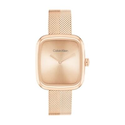 Calvin Zwei-Zeiger-Quarzwerk-Uhr für Damen Kollektion CK Adore mit Rotgoldfarbenes Edelstahl-Mesh-Gliederarmband 25100101 Calvin Zwei-Zeiger-Quarzwerk-Uhr für Damen Kollektion CK Adore mit Rotgoldfarbenes Edelstahl-Mesh-Gliederarmband 25100101