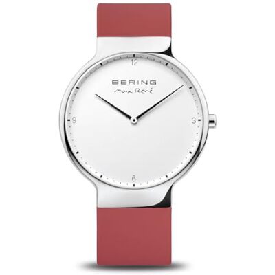 Bering Herren Quarz Uhr Armbanduhr 40 mm silbernes Edelstahlgehäuse und weißes Zifferblatt Silikonarmband Saphierglas 5 ATM 15540-500 Bering Herren Quarz Uhr Armbanduhr 40 mm silbernes Edelstahlgehäuse und weißes Zifferblatt Silikonarmband Saphierglas 5 ATM 15540-500